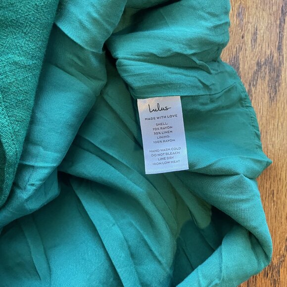 Lulu's Warm Afternoons Green Linen Tie-Back Midi Dress wPockets NWT - Picture 12 of 12